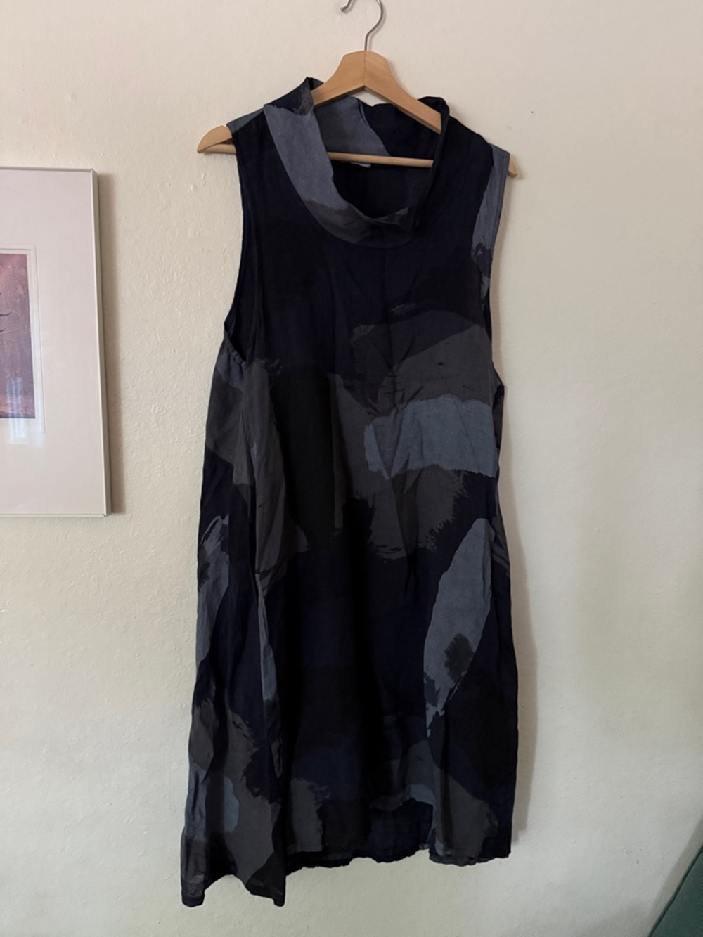 Tempo Paris Sleeveless Navy and Gray Abstract A-Line Dress